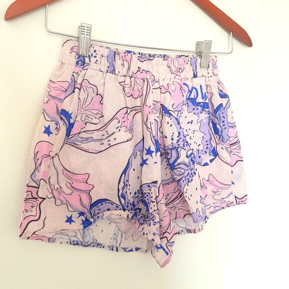 Las Sureñas Amor Blue Linen Blend Elastic Waist Lightweight Pool Day Shorts Sz S - Picture 12 of 13